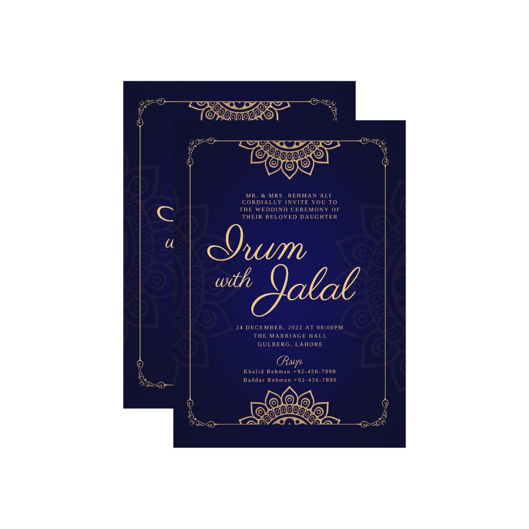 Wedding Card - Dark Blue & Golden